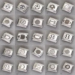 2024 New Hot Sport Ball Soccer Rugby Stainless Steel Bangle Accessories Italian Charm Bracelets Kit Links 9mm Jewelry DIY Making