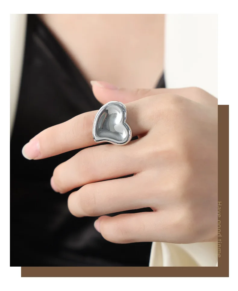 Edelstahlring für Damen, modischer Herzring, vergoldeter Schmuck für Mädchen, Paar-Accessoires, Partygeschenk, Großhandel – Detail 14