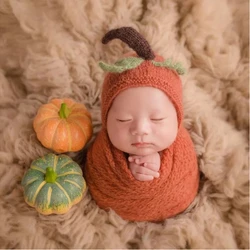 Newborn pumpkin wrap photography props,handmade mohair Halloween hat photo props