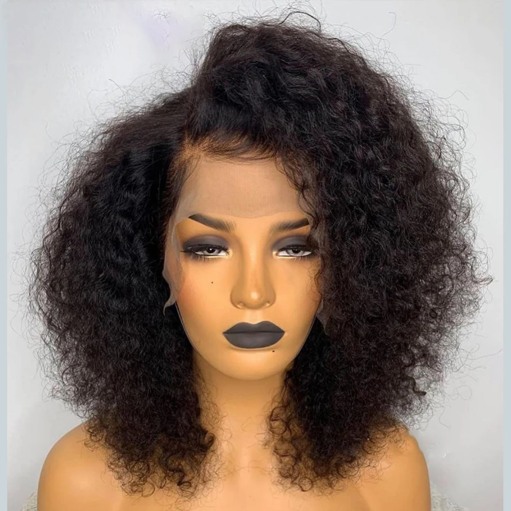 

Soft 14Inch Short Bob Kinky Curly180% Density Lace Front Wig For Black Women Babyhair Preplucked Natural Hairline Glueless Daily