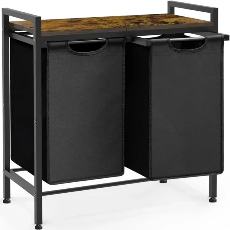 Laundry Hamper Sorter with 2 Removable & Pull-Out Sorting Bags Wooden Top Shelf