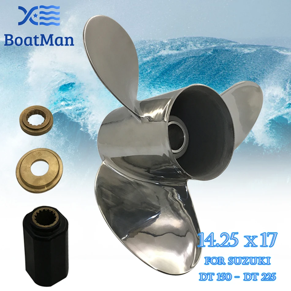 BOATMAN Outboard Propeller 14.25X17 For Suzuki Engine DT150-225HP Stainless Steel 15 Tooth Splines Boat Parts SS14-1400-017L LH
