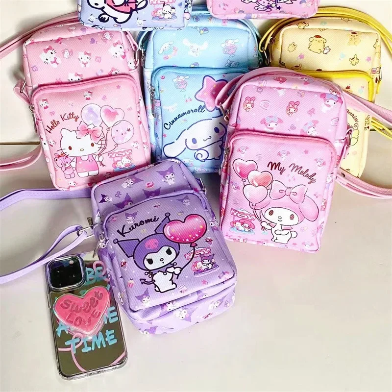 

Sanrios Cinnamoroll Kuromi Mymelody мультяшная сумка через плечо из ПУ кожи kawaii аниме женский Макияж Сумочка для сотового телефона