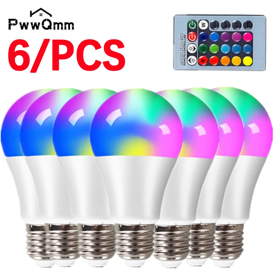 6pcs RGB Lamp Bulb LED 15W/10W/4W Remote Control Colorful Changing Home Decorative Atmosphere Lamp Bulb With IR Remote Control rgbw led light bulbs with speaker music playing color changing led lamp remote control daylight bulb light e27 atmosphere lamp