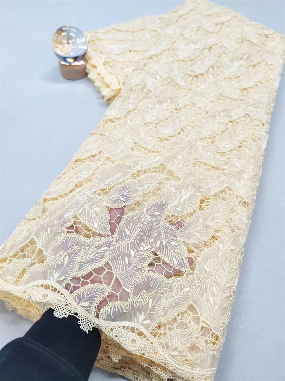 African Nigerian chiffon Cotton Embroidery Guipure Lace Fabric, chiffon lace Wedding Party Dress, High Quality, 5Yards, ,