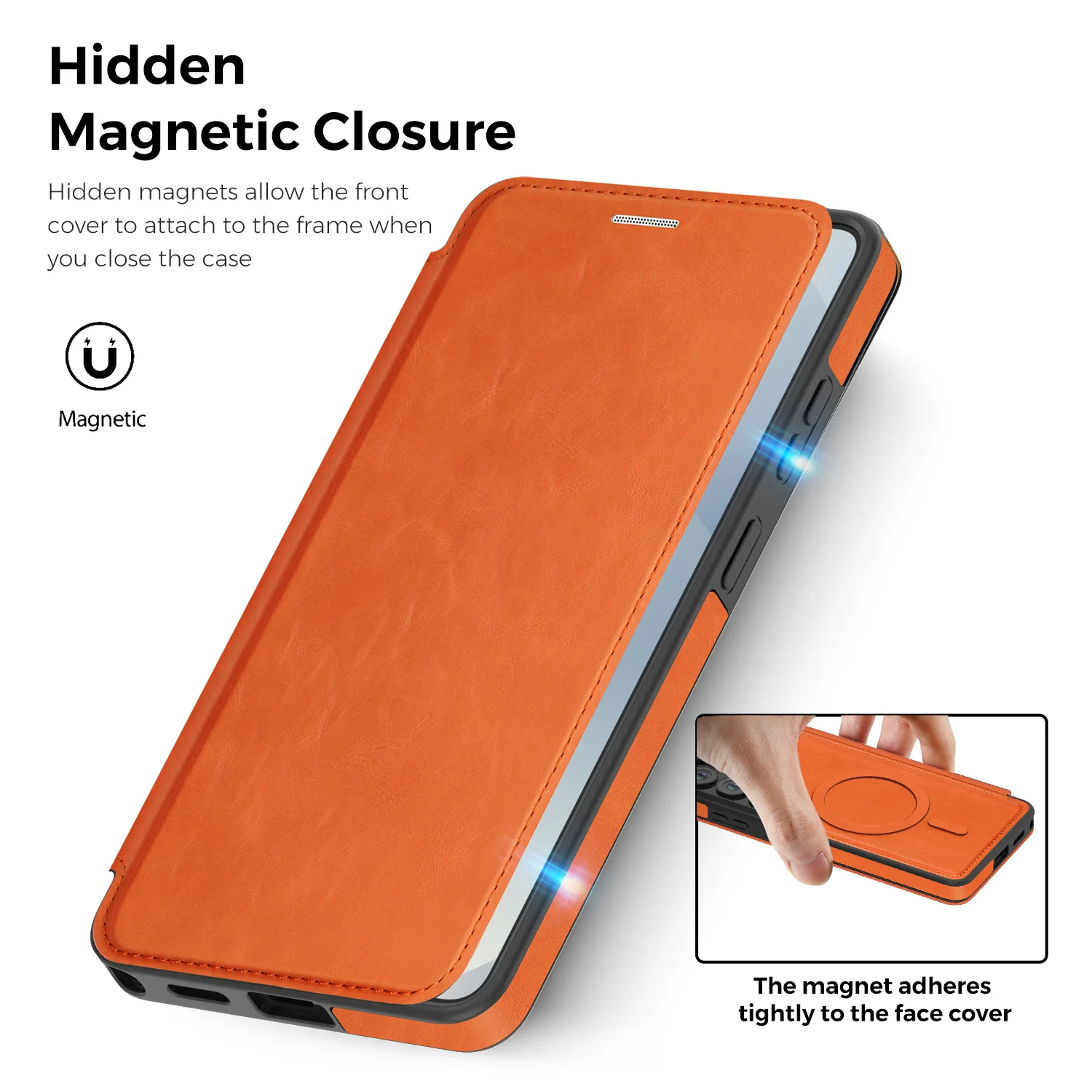 Luxury Leather MagSafe Flip Wallet Case with RFID Blocking and Magnetic Card Holder Slot