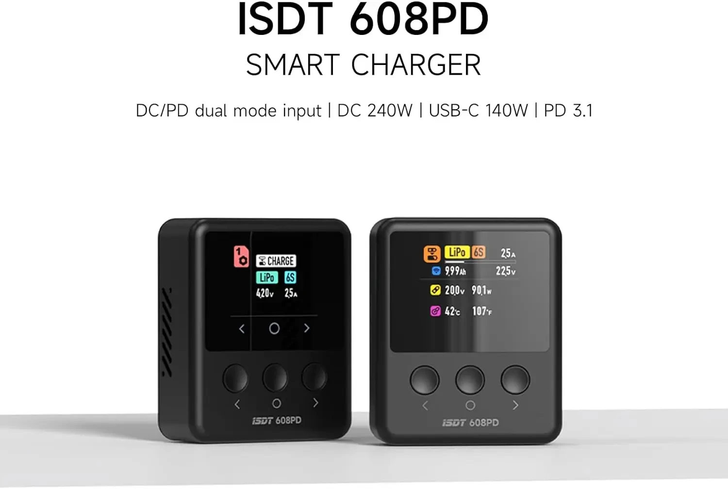 Chargeur intelligent ISDT 608PD avec câbles PD connectés, prêt à charger des batteries RC