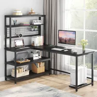 Computer Desk with Wireless Charging 5 Storage Shelves, Office Desk Study Table Writing Desk Workstation with Hutch Bookshelf 2