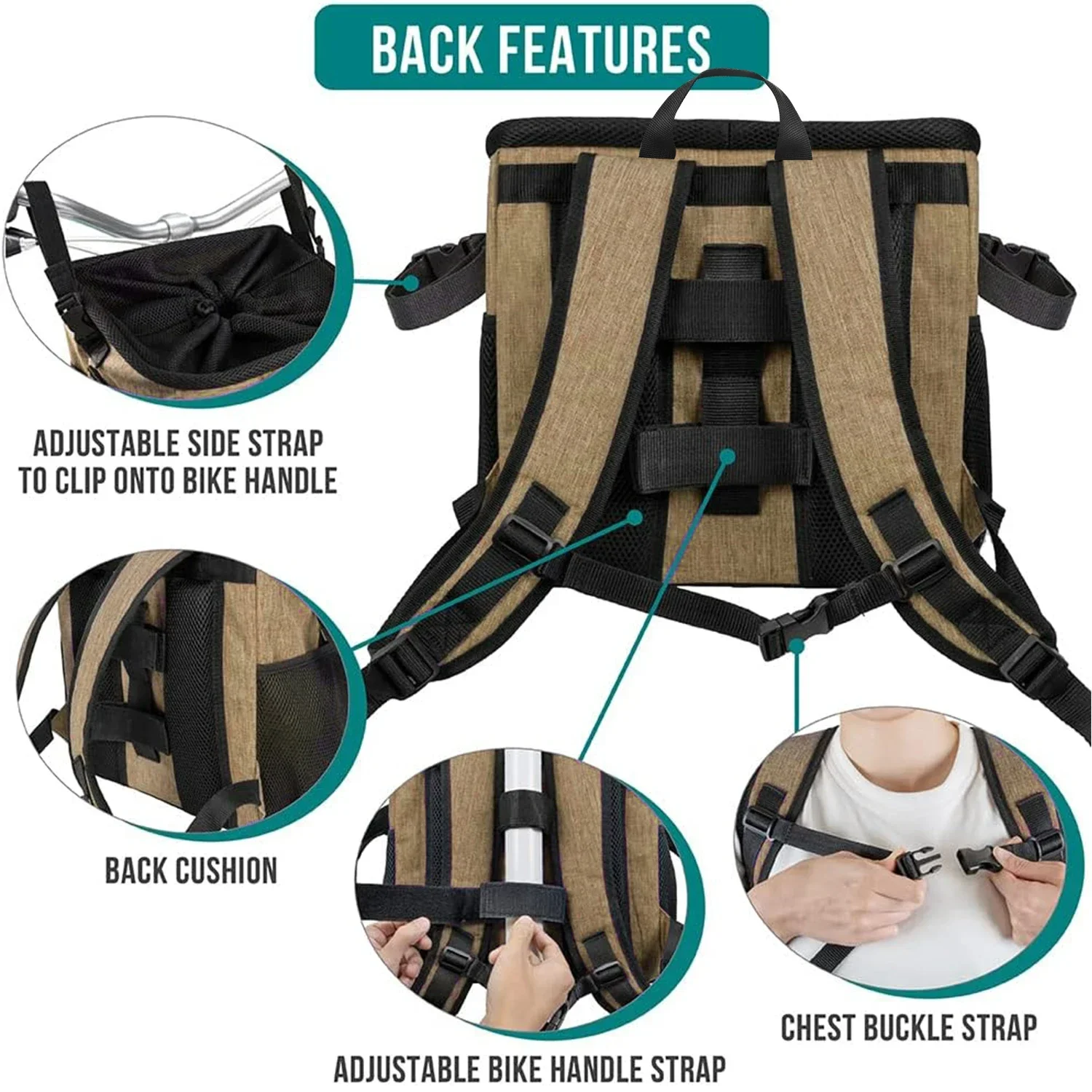 Bicycle Front Basket Bicycle Pet Dog Carrying Bag Removable Suspension Folding Duffel Bag 15 lbs Weight Capacity