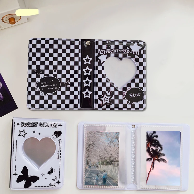 

INS Black White kpop Photocard Holder Idol Postcards Card Holder 40Pockets 3 Inch Heart Hollow Storage Albums For Cards School