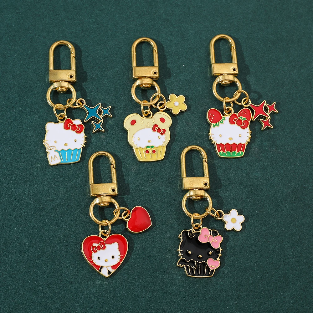 

Sanrio Anime Keychain Kawaii Hello Kitty Metal Enamel Pendant Keyrings For Backpack Key Holder Accessories Jewelry Gifts