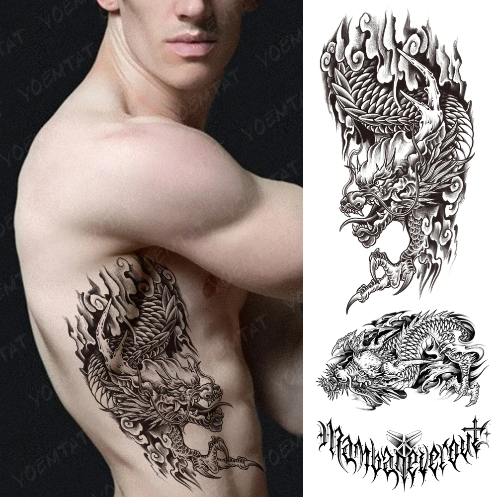 

Large Chest Tattoo For Men Fly Dragon Cloud Beast Waterproof Temporary Tatoo Sticker Waist Back Art Designs Women Fake Tattoos