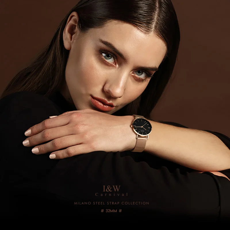 CARNIVAL Fashion Quartz Watch for Women Brand Ladies Luxury Waterproof Ultra Thin Stainless Steel Casual Wristwatch Reloj Mujer