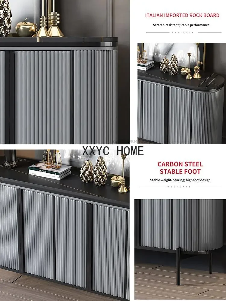 Grey Display Sideboards For Entrance Hall Stable High Carbon Steel Base Rock Board Countertop Modern Kitchen Storage Cabinets