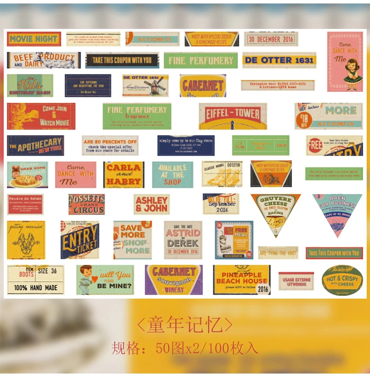 100 pcs/pack Vintage INS illustration Dekorative Aufkleber Diy Tagebuch Album Scrapbooking material junk journal liefert – Detail 10