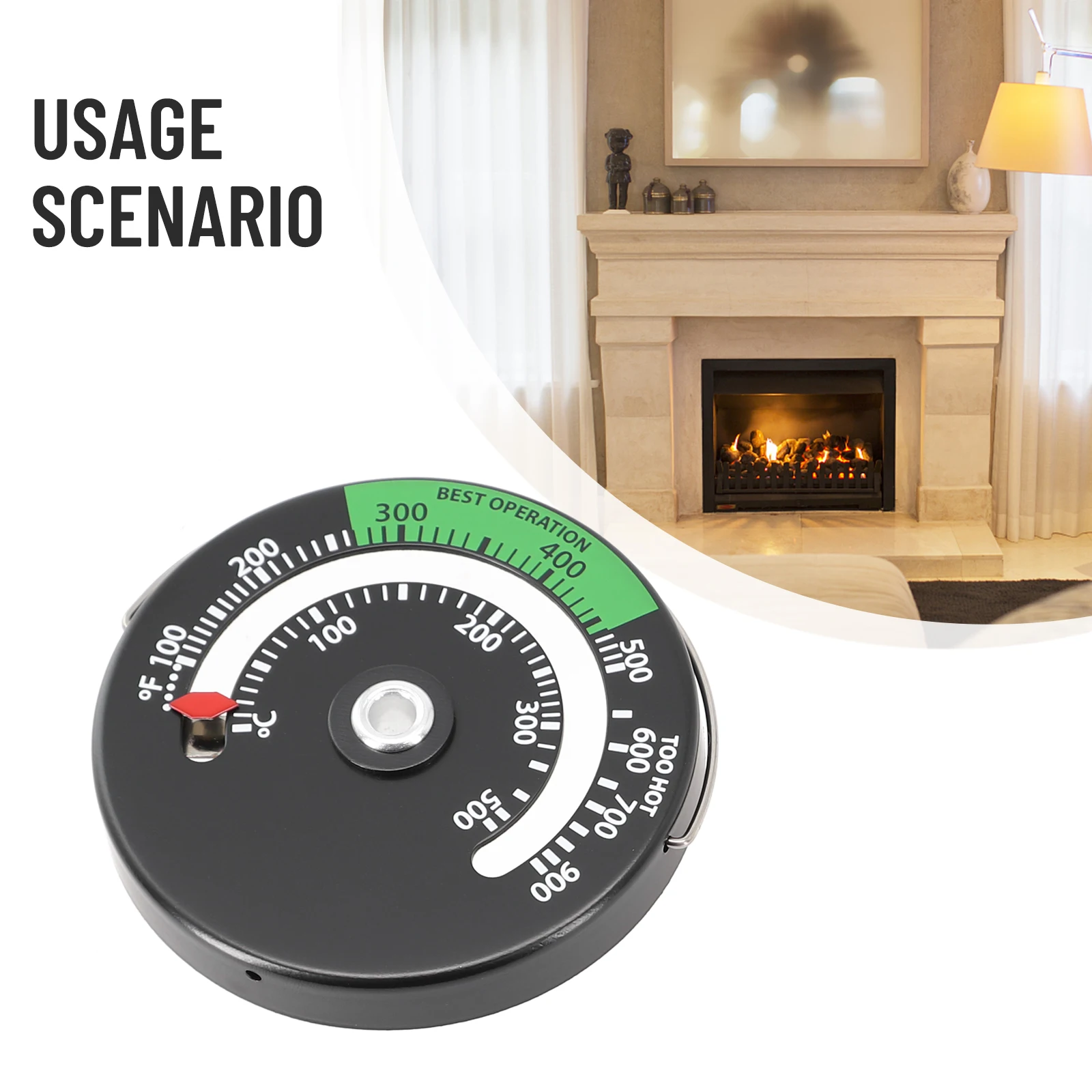 Magnetic Fireplace Stove Thermometer 6.3cm (Diameter) X 0.9cm (Depth) For Oven Stove Flue Pipe Fire Place Temperature Monitor