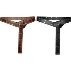 Nordics PU Leather Knight Belt Vintage Embossed Buckles Belt Medievals Belt Renaissances PU Leather Rings Belt H58D