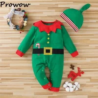 Low Price Cheap Clothes Baby Christmas Rompers Boys Girls Green Tree Elf Jumpsuit For Kids With Hat Newborns New Year Clothing