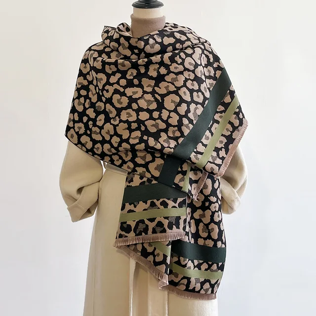 Nuove sciarpe jacquard in cashmere double-face leopardo invernale di lusso Sciarpe di Pashmina in lana da donna di alta qualità addensare scialle avvolgente 5