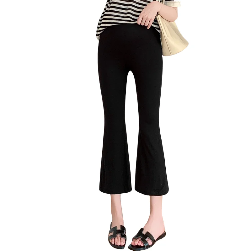OOTD 24SS Spring Summer Fashion Thin Modal Maternity Legging Belly Support Flare Boot Cut Cropped Pants for Pregnancy Women Y2K