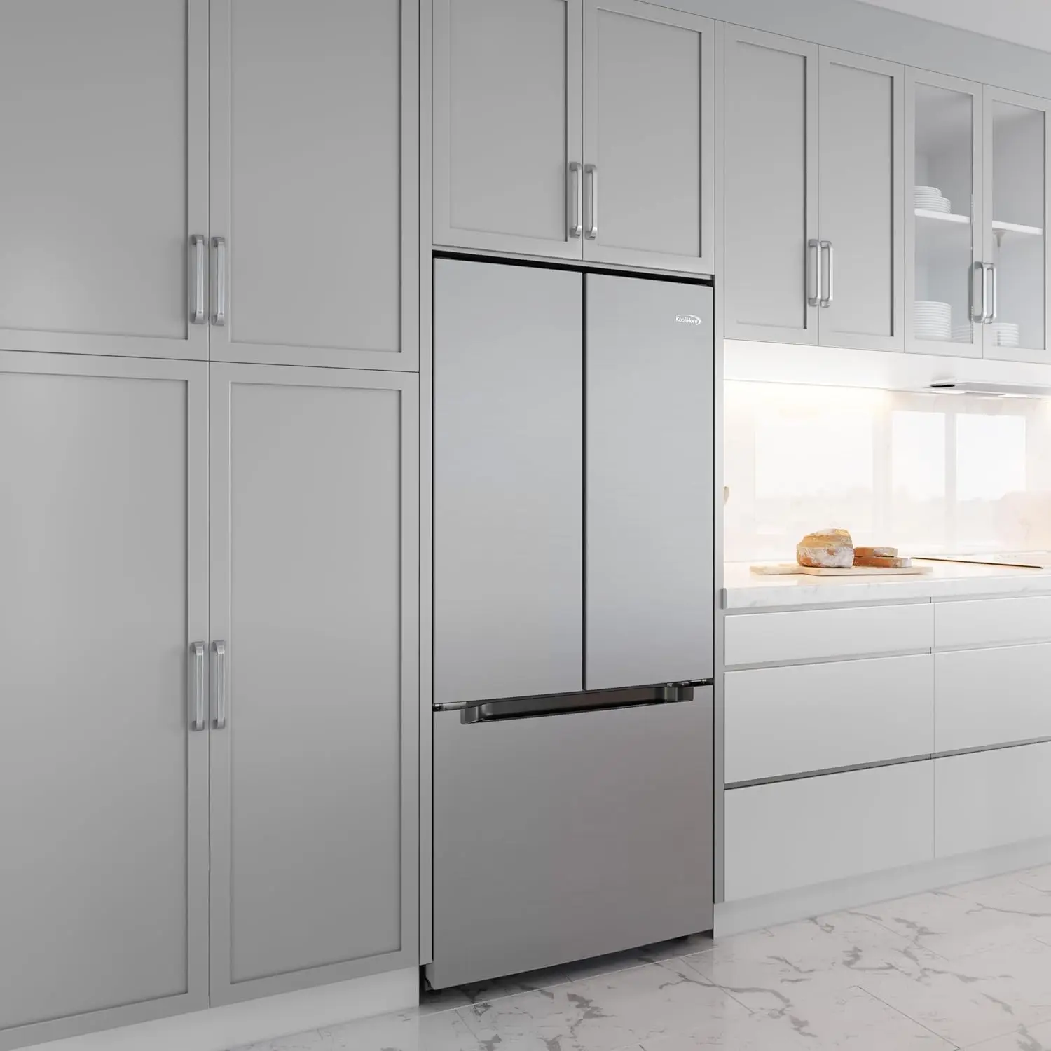 30-Inch and 18.5 cu. ft. Counter Depth French Refrigerator with Three Doors and Deep Freezer in Stainless-Steel, Silver 6