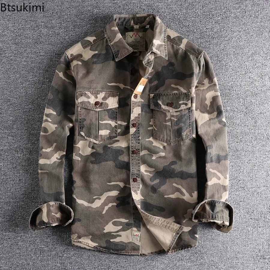 2026 Camicie a maniche lunghe con doppia tasca da uomo Camicie cargo mimetiche Camicie casual sportive da trekking all'aria aperta in cotone 100% di alta qualità - immagine 6