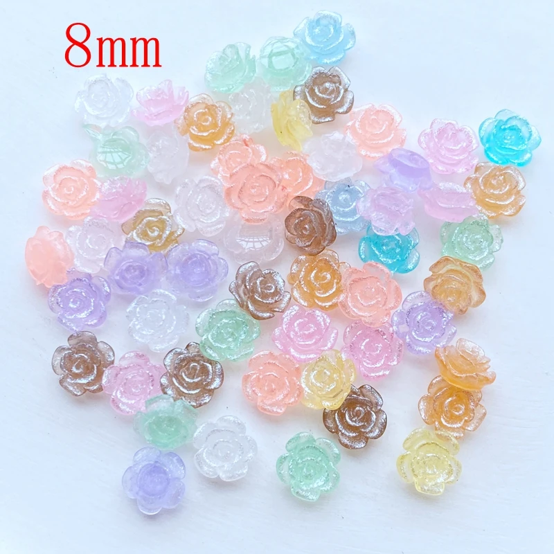 100Pcs New Cute Mini Shiny Flowers Flat Back Resin Cabochons Scrapbooking DIY Jewelry Craft Decoration Accessories