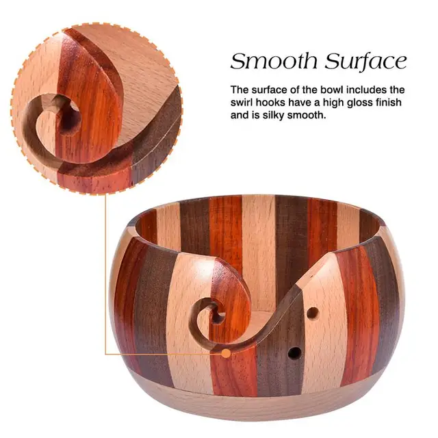 Kötő Tál Fonal Golyó Tartó Fa Tálakból Lyukakkal Horgolt Kézzel Készített Tároló Tálhoz - Image 2