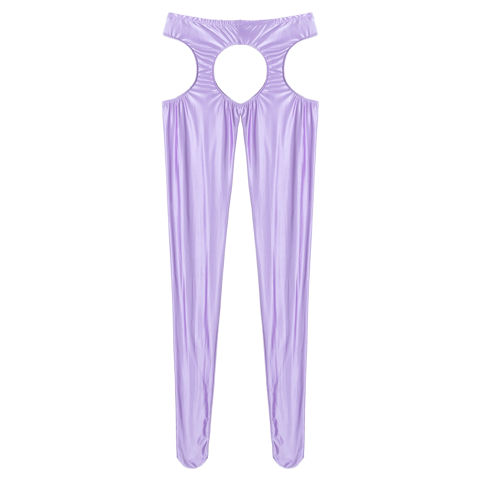 Women Leggings Oil Silk Opaque Tights Pantyhose Crotchless Hollow Out Butt Thigh High Stockings Pants