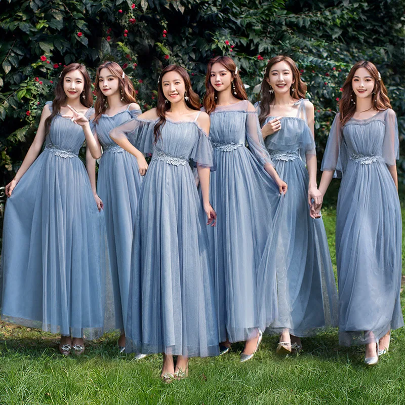 

5 Styles Bridesmaid Dresses Women's Elegant Classical Tulle Ankle-Length Gown Elastic Waistband Design At The Back Vestido