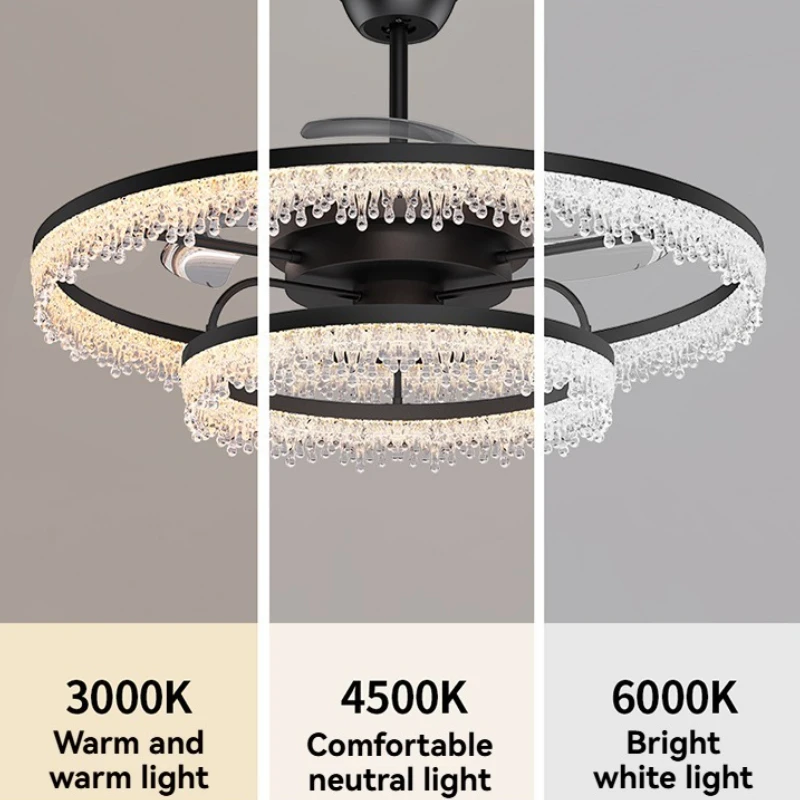 Modern Black Ceiling Fans with LED Light for Bedroom Living Room Dining Room Round Home Ceiling Electric Fan Lamp Light Fixtures