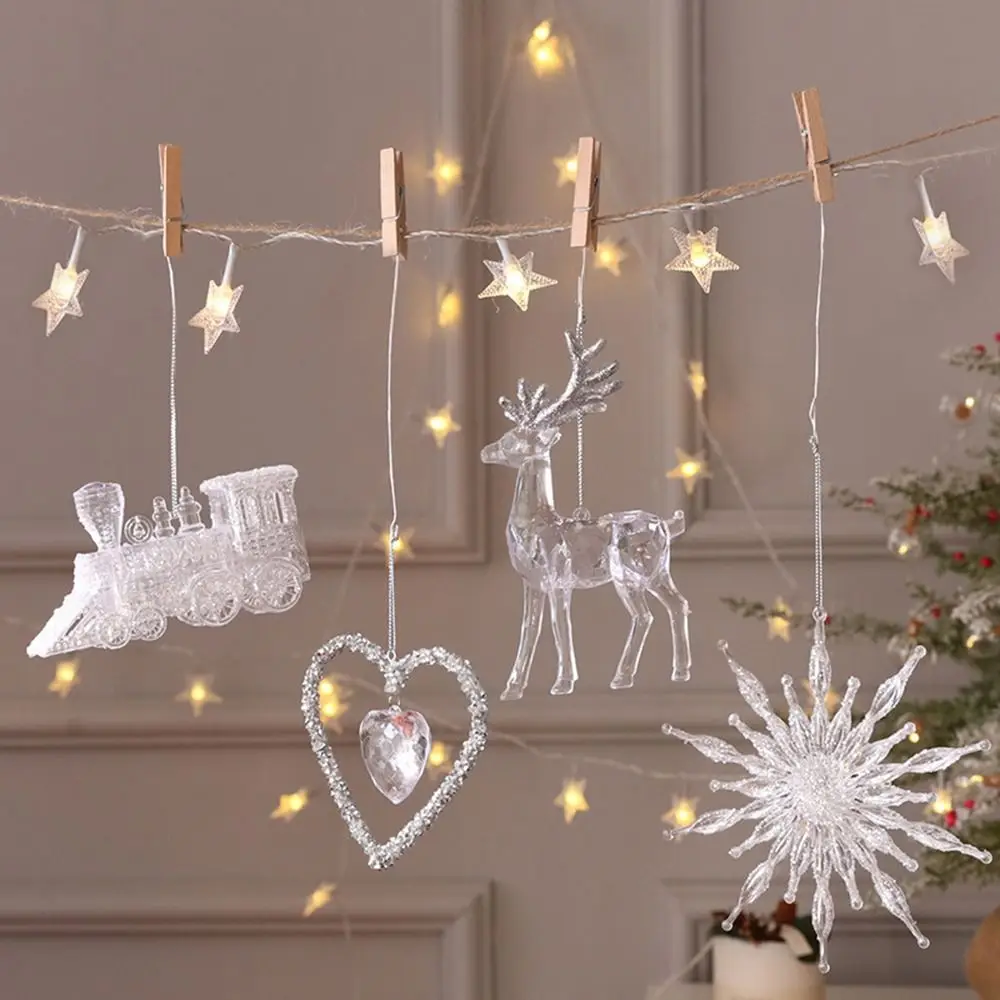 15cm Christmas Snowflake Piece Xmas Tree Pendants Noel Crystal Deer Wreath Hanging Ornaments Merry Christma Decor For Home