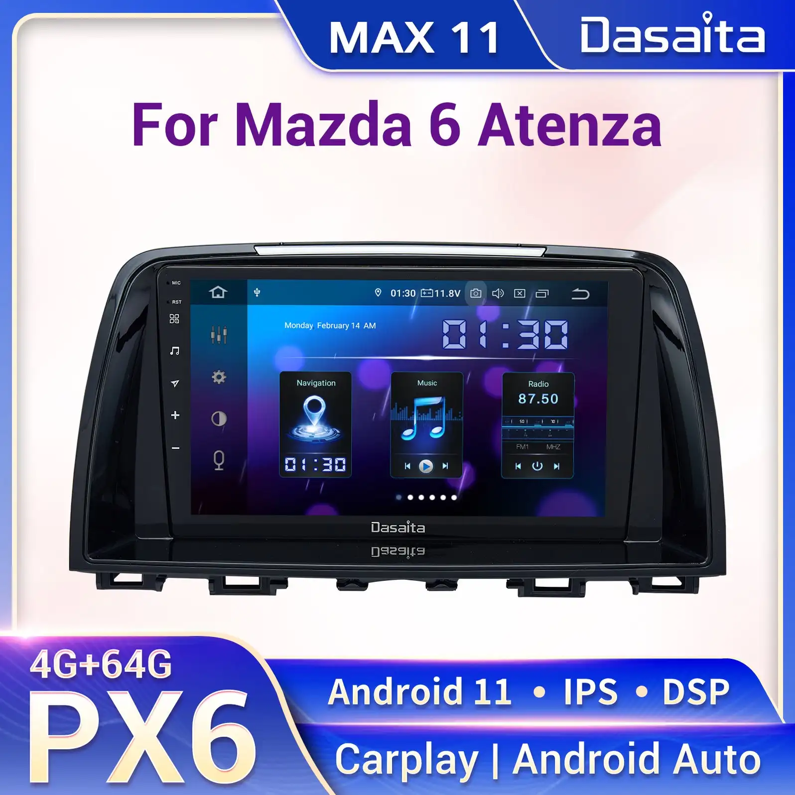 

Dasaita Android11 Multimedia Player for Mazda 6 2013 2014 2015 Atenza Stereo Android Auto Carplay 9" HD IPS 1280*720 DSP AHD