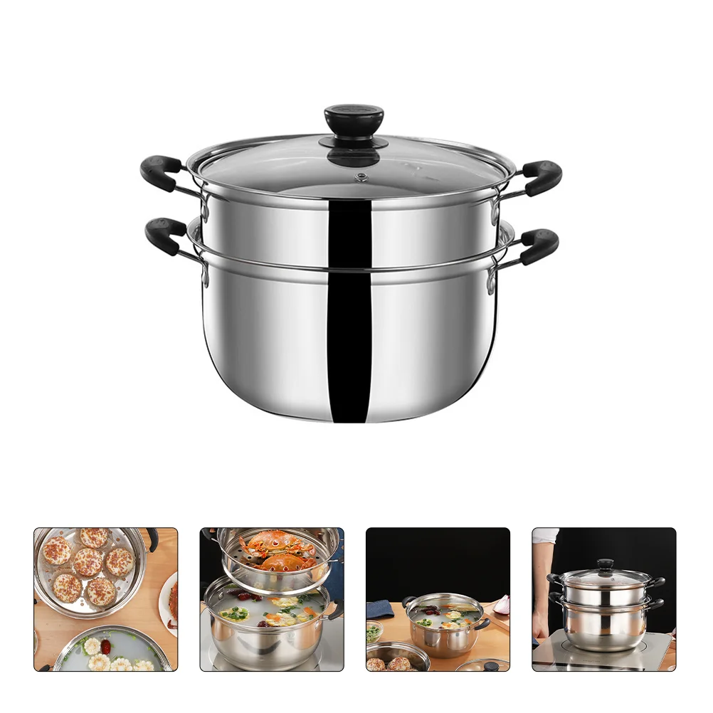 

Stainless Steel Steamer Pot Stock Pot Soup Pot Saucepan Cooking Steaming Cookware Lid Vegetable Dumpling Stock Sauce Food Stove
