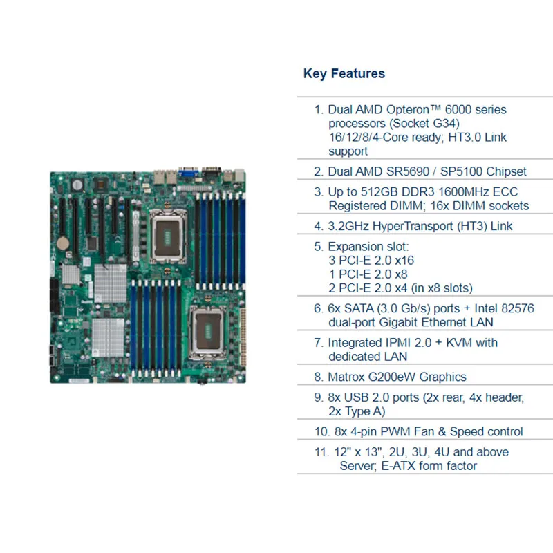 Socket Types Socket G34 Cpu List H8DGI-F Original Server E-ATX