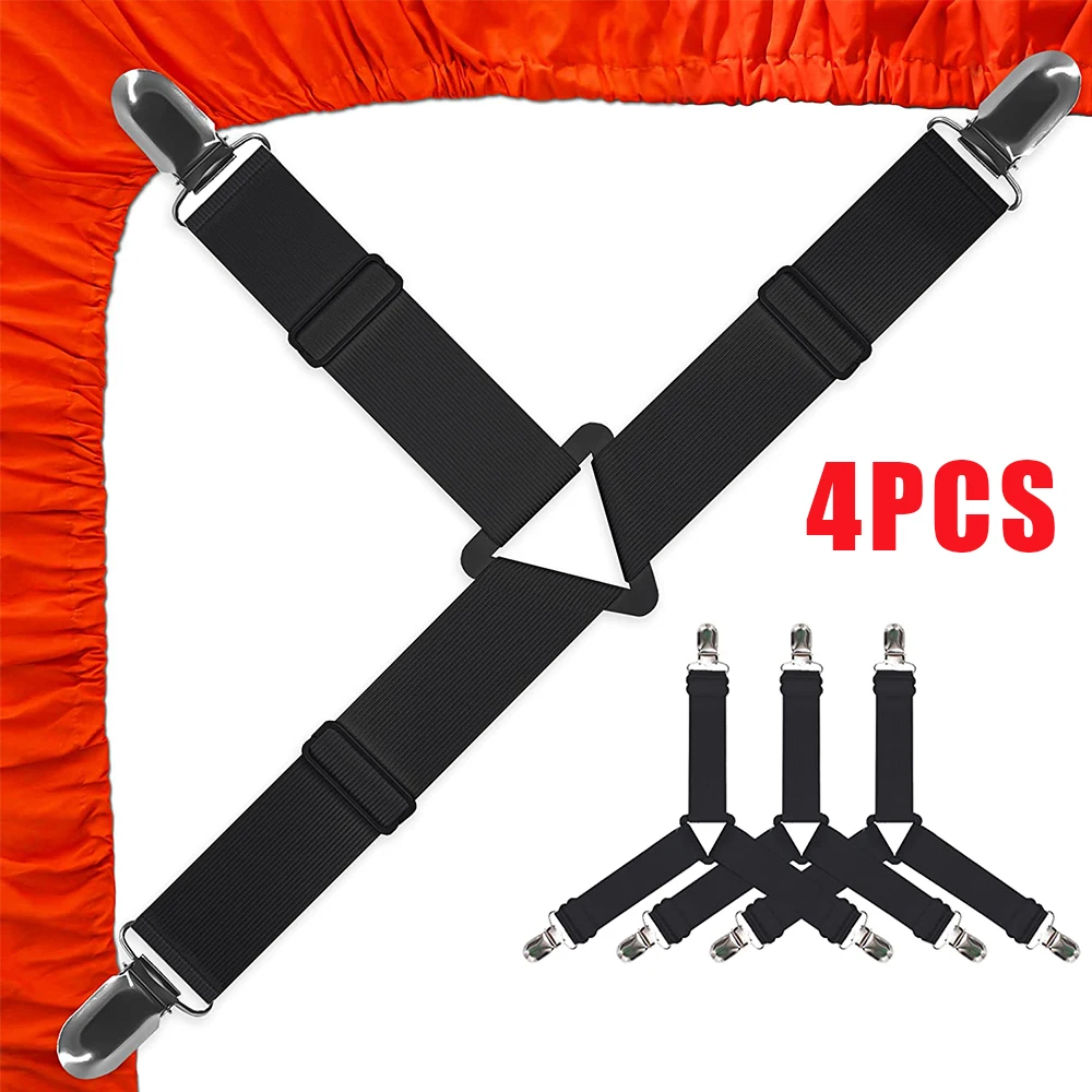  4 Pcs Black Bed Sheet Holder Straps, 3 Way Sheet Fasteners with  Heavy Duty Grippers, Adjustable Triangle Elastic Suspenders Gripper Holder  Straps Clip for Bed Sheets, Mattress Covers, Sofa Cushion 