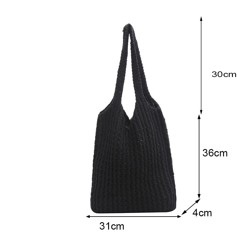 Hollow Woven Shoulder Bag Women Wool Large Capacity Totes Bag Winter Portable Handbag Shopping Totes Lady Handle Bag bolsa wristlet bag