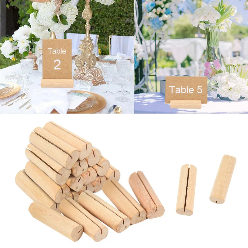 10/20Pcs Wooden Place Card Holders Wedding Table Number Name Sign Birthday Party DIY Decoration Home Photo Postcard Clip Stand