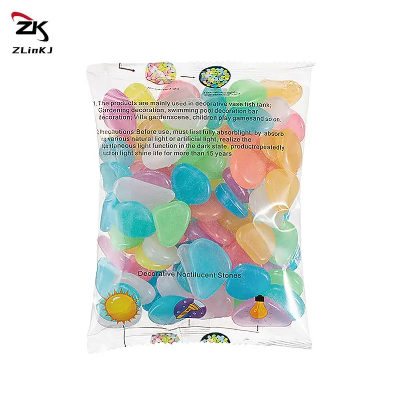 Glow Stones Decorative Stones Artificial Stones 100pcs Garden Decor Luminous Stones Glow In The Dark Decorative Pebbles Outdoor Fish Tank Decoration Aquarium Accessories