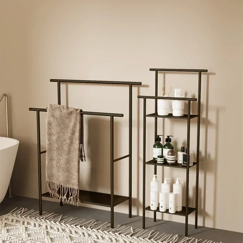 Luxurious Bathroom Towel Rail Dual-Pole Storage Floor-to-Ceiling Shelf Light Luxury Design Ample Storage Solution