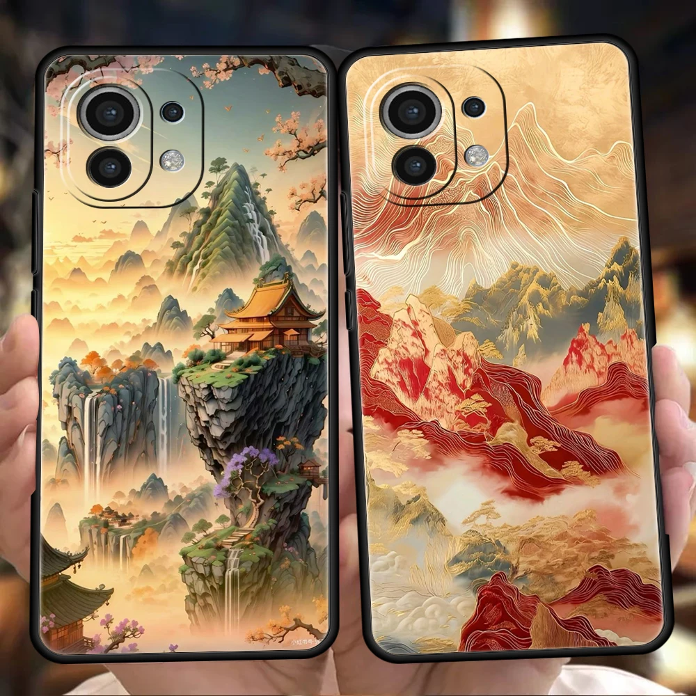 Handyhülle für Xiaomi Mi 15/14/13/12/11/Ultra/14T/13T/12T/11T/10T/Pro/Lite, weiche TPU-Hülle im chinesischen Stil, Landschaftsmalerei
