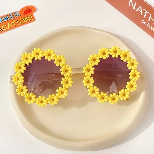 New Kids Sunglasses Children Round Flower Sunglasses Girls Boys Baby Sport Shades Glasses UV400 Outdoor Sun Protection Eyewear Yellow