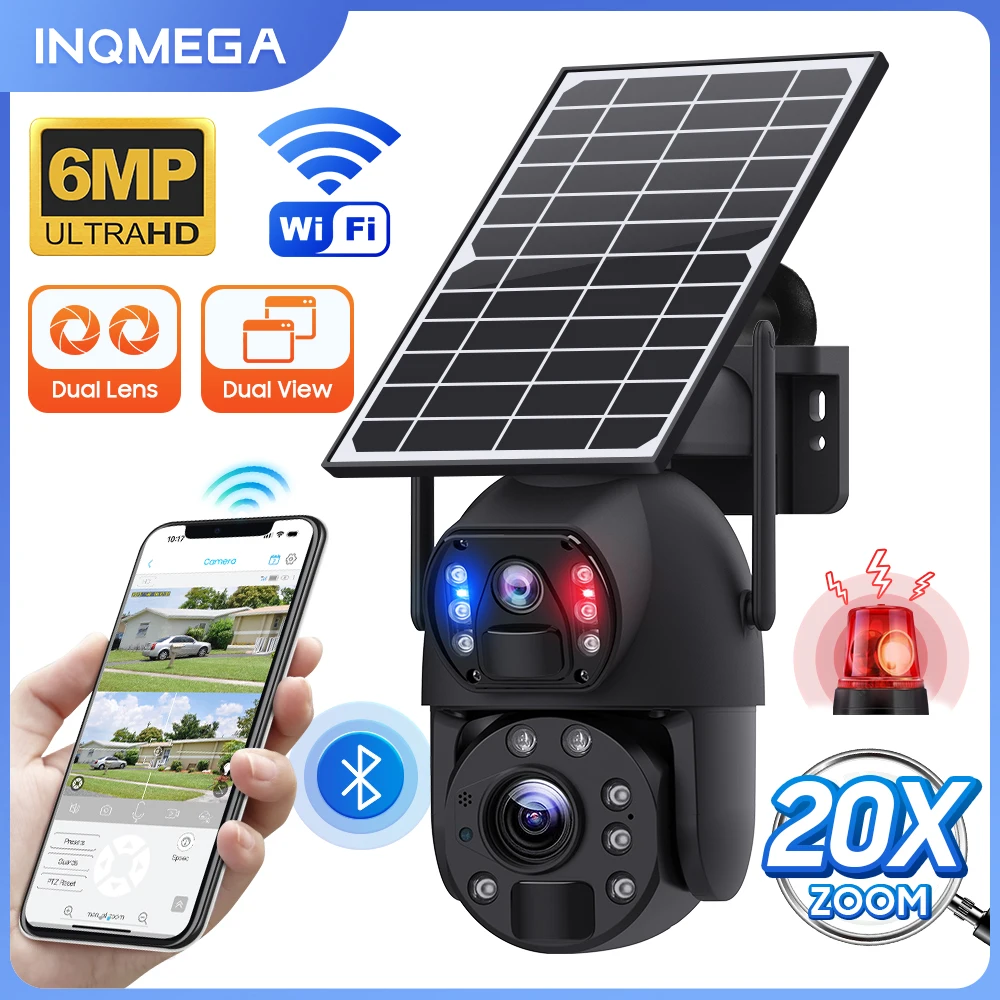 

INQMEGA 20X Optical Zoom 4G LTE Solar Security Camera Dual-Lens 6MP WiFi Surveillance Camera Outdoor Humanoid Tracking CCTV Cam