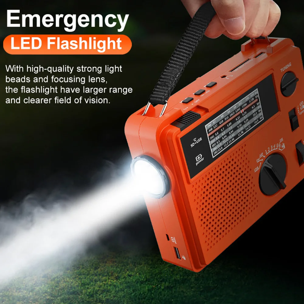 Radio d'urgence 2000mAh, Radio météo AM-FM NOAA Auto-alimentée avec