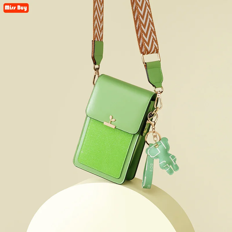

2022 New Small and fresh Cute Mobile Phone Bag Women PU Leather Universal Pouch with Bear Pendant For iPhone 14 13 12 Pro case