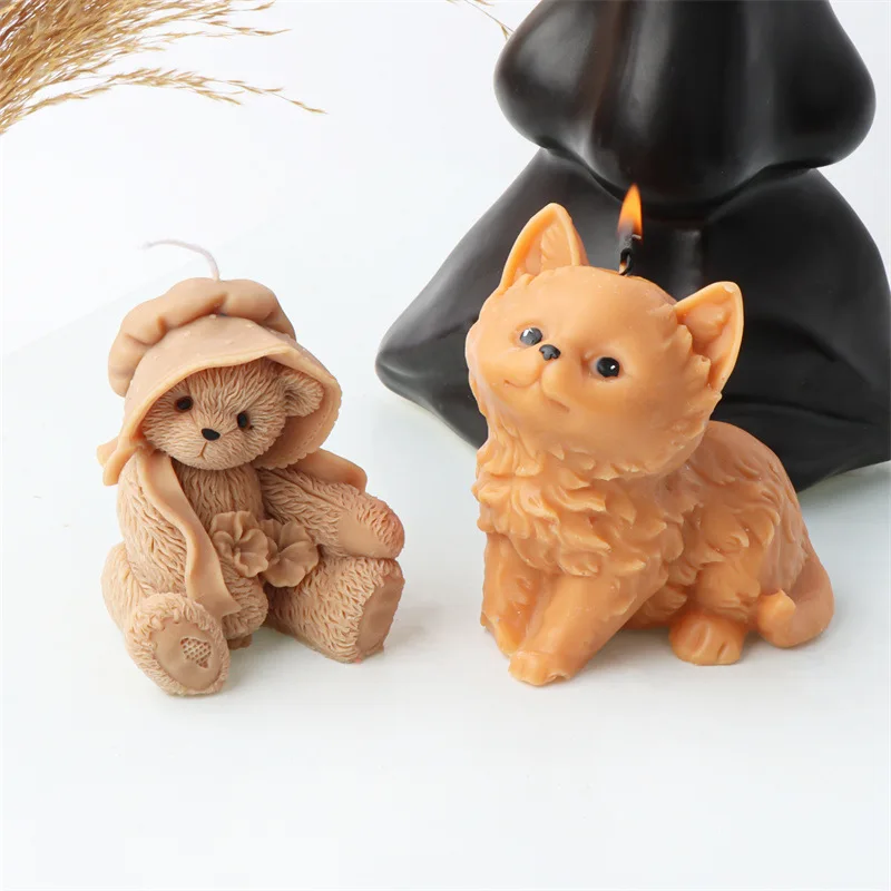 귀여운 모자 곰 캔들 실리콘 몰드, 수제 초콜릿 장식, 석고 아로마 테라피 비누 수지 캔들 실리콘 몰드