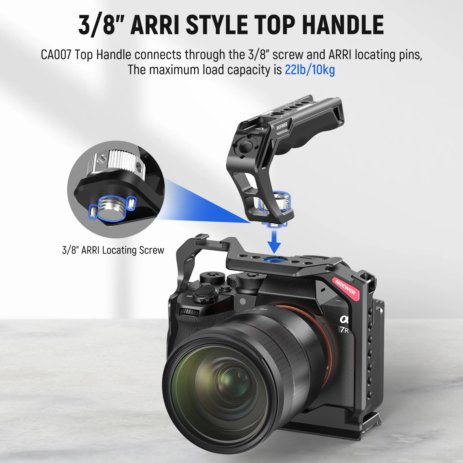 NEEWER Top & Side Handle Grip Kit For Camera Cages - ARRI Mount, Cold Shoe, Silicone Grip (CA007+VS105)