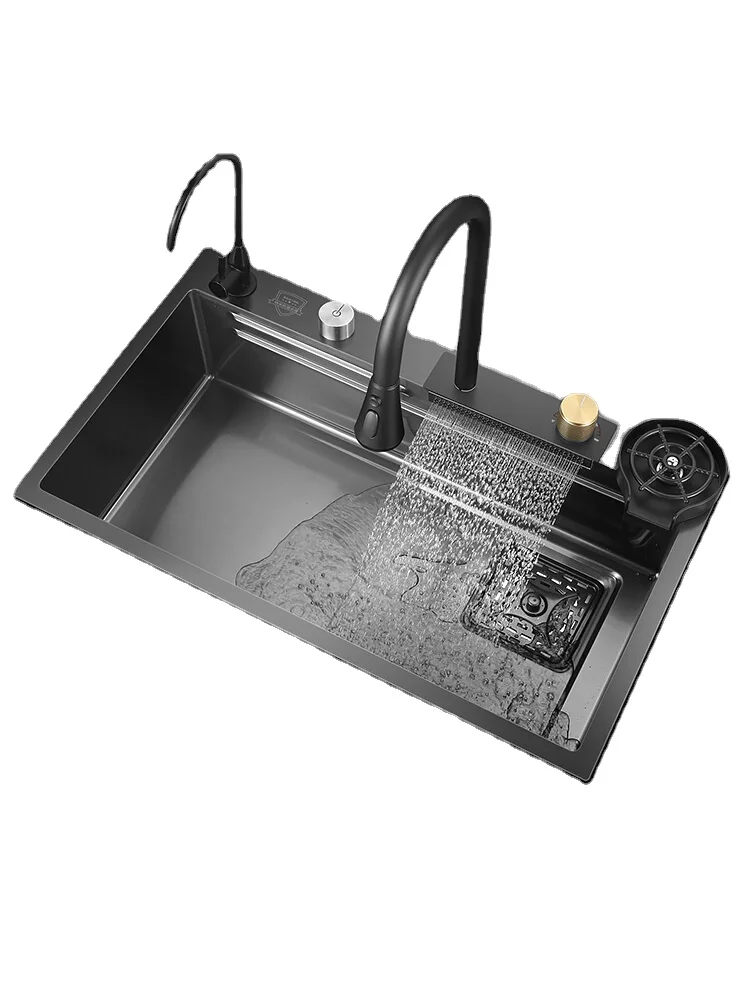 Yy Waterfall Sink Kitchen Nano Scullery 304 Stainless Steel Sink asras 7247ns 304 stainless steel concealed nano kitchen sink panel thickness 4mm depth 220mm length 720mm width 470mm