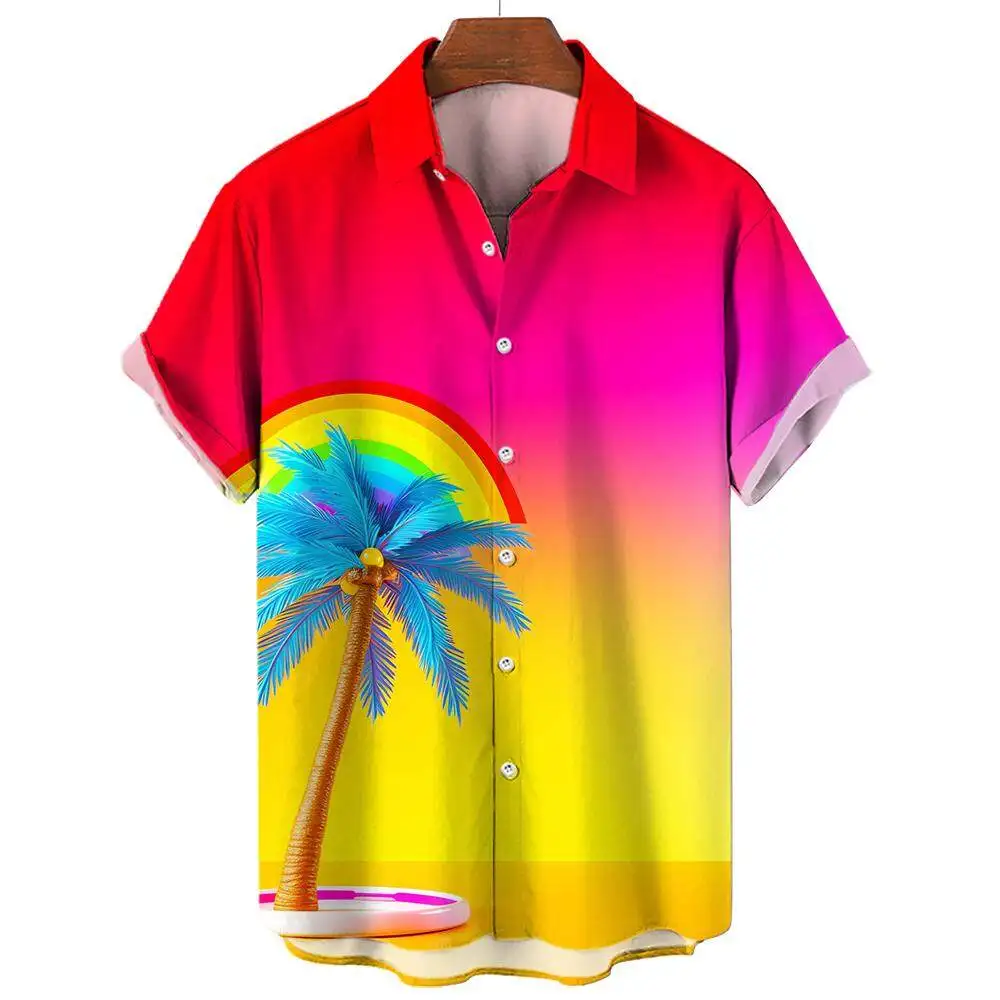Beach Leisure Vacation Hawaiian Coconut Tree Print Tops Men's Short-sleeved Shirts Summer Fashion Oversized Tops SIZE S-5XL 5