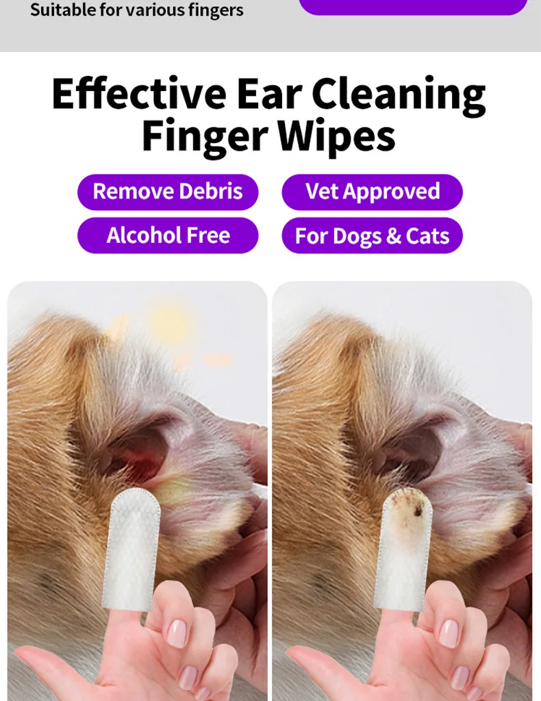 Description Picture 4 of item50pcs/can Pet Ear Cleaning Wipes Disposable Ear Care Finger Cover Convenient And Dirty Hand Ear Mite Ear Mite And Dogs Cleaning